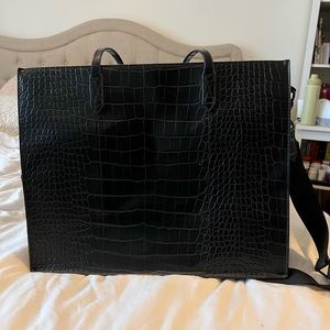 BEIS Black Croc-Embossed Tote Bag